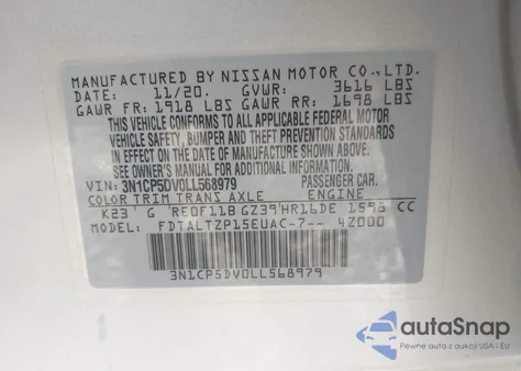 2020 Nissan Kicks Sr Xtronic Cvt из США, поврежденный, VIN 3N1CP5DV0LL568979